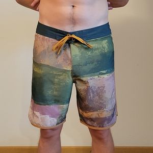 Prana swim trunks green and mustard